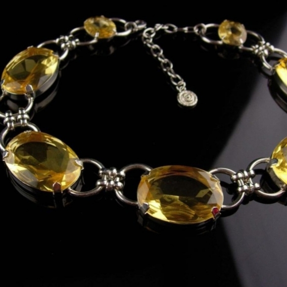 Vintage Signed RJ Graziano Citrine Crystal Gunmetal Couture Choker Necklace - Picture 3 of 16